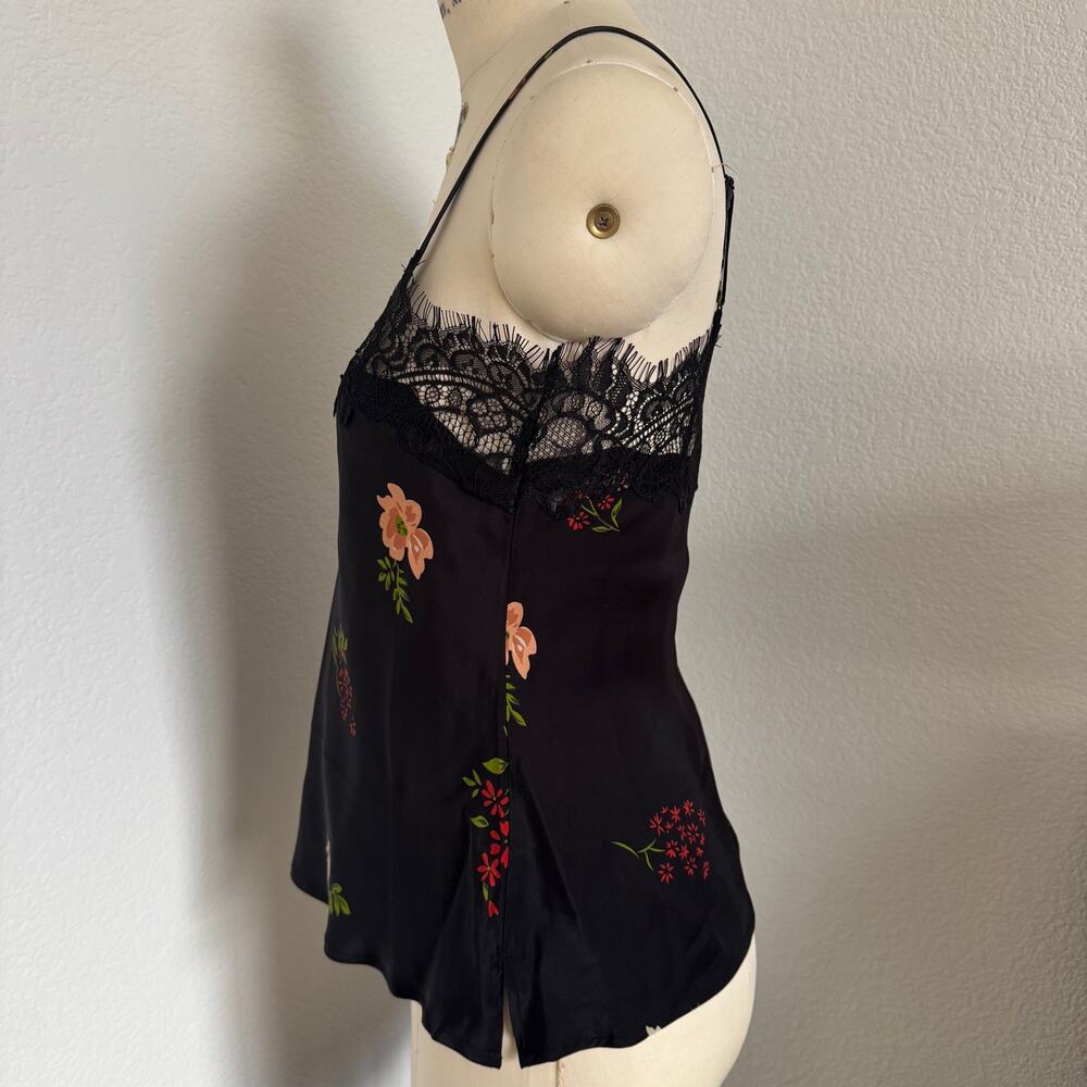 Gold Hawk | NWOT 100% Silk Black Floral Tank Top with Eyelash Lace size Small - Picture 4 of 10